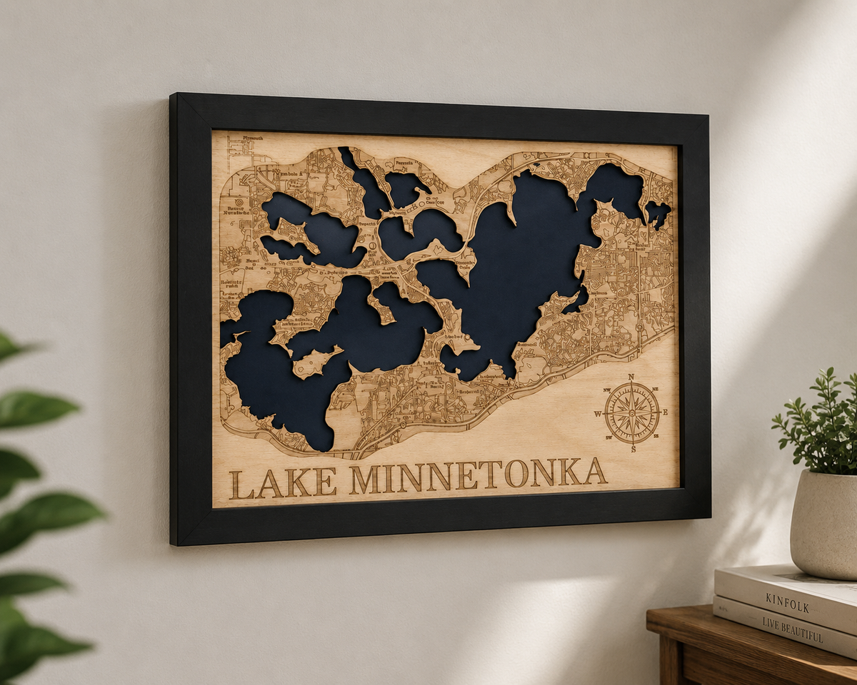 Lake Minnetonka 3D Wood Map | Laser Engraved Lake Wall Art